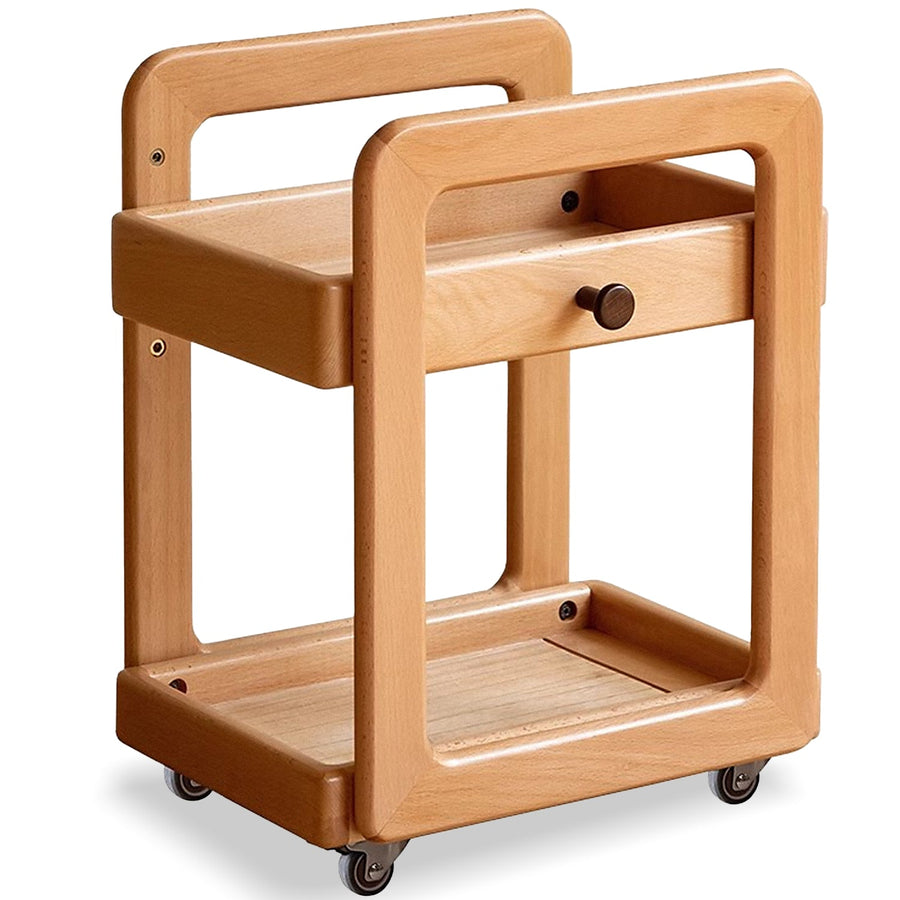Scandinavian Beech Wood Wheeled Trolley Side Table VERA