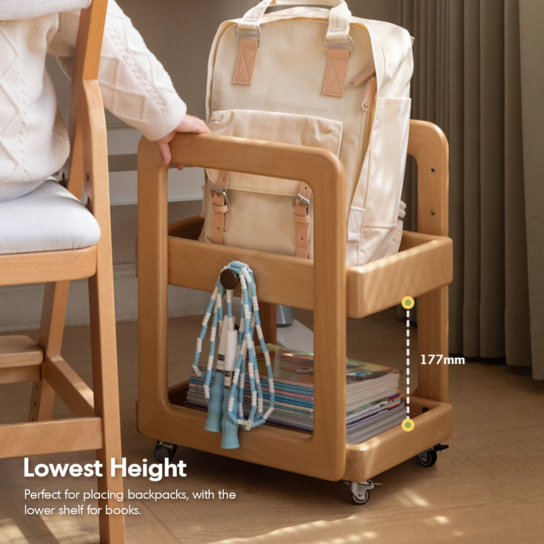 Scandinavian beech wood wheeled trolley side table vera in real life style.