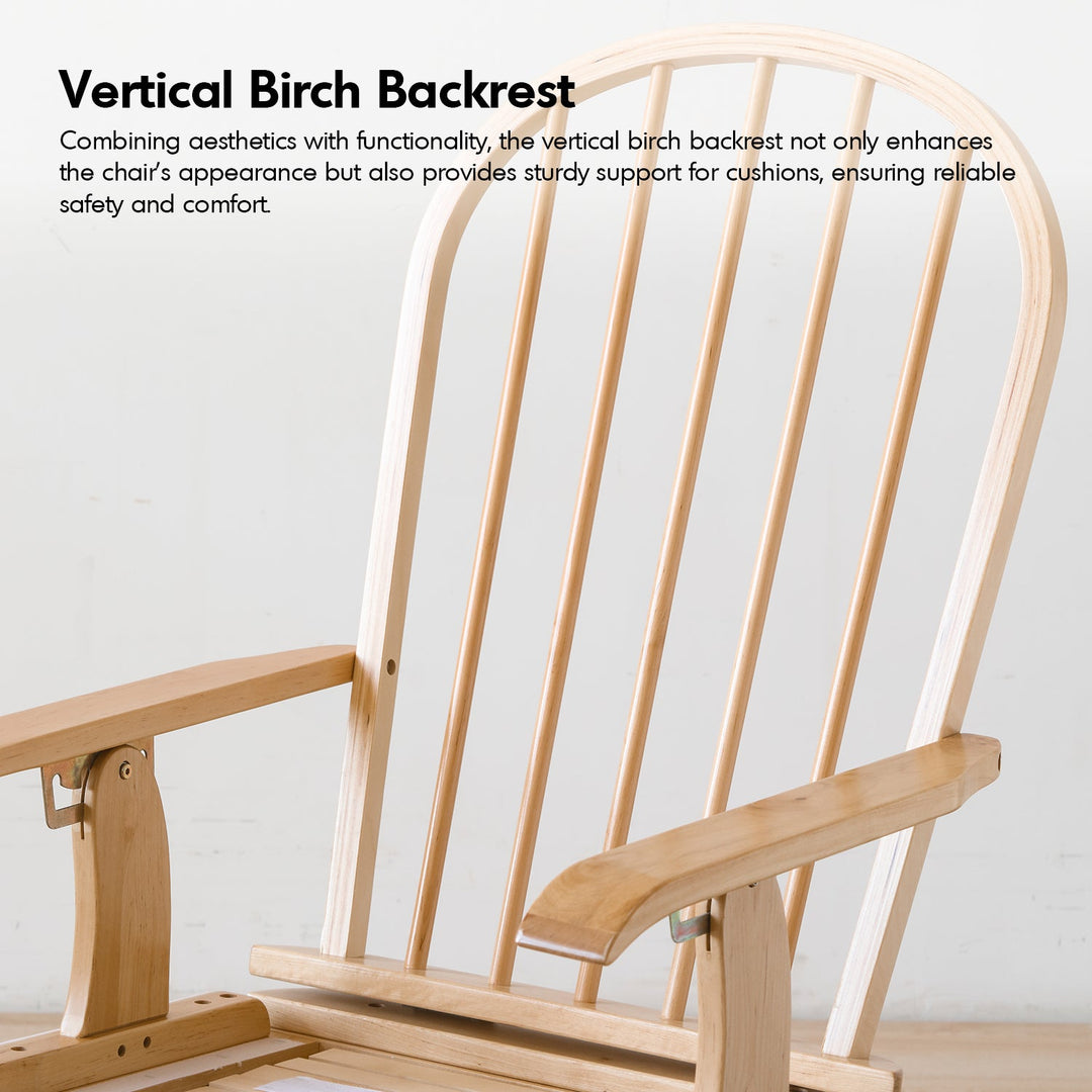 Scandinavian birch wood mixed weave fabric rocking chair with ottoman glide detail 8.