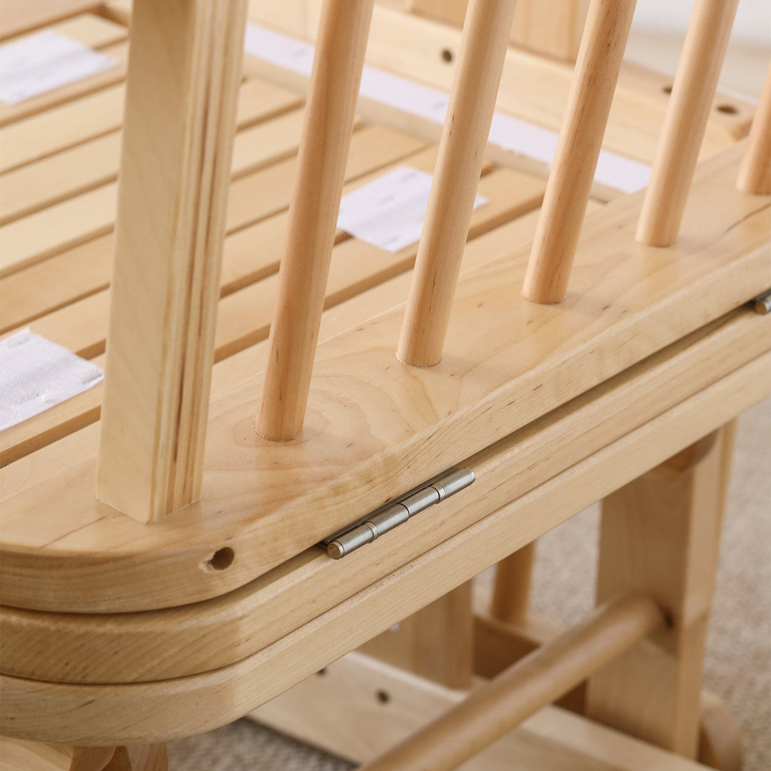 Scandinavian birch wood mixed weave fabric rocking chair with ottoman glide detail 15.