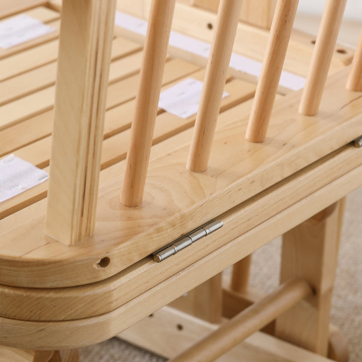Scandinavian birch wood mixed weave fabric rocking chair with ottoman glide detail 15.