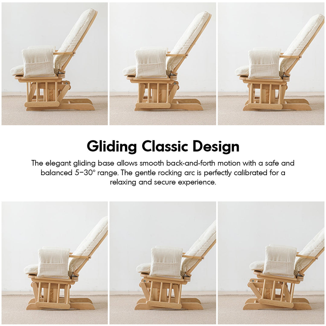Scandinavian birch wood mixed weave fabric rocking chair with ottoman glide environmental situation.
