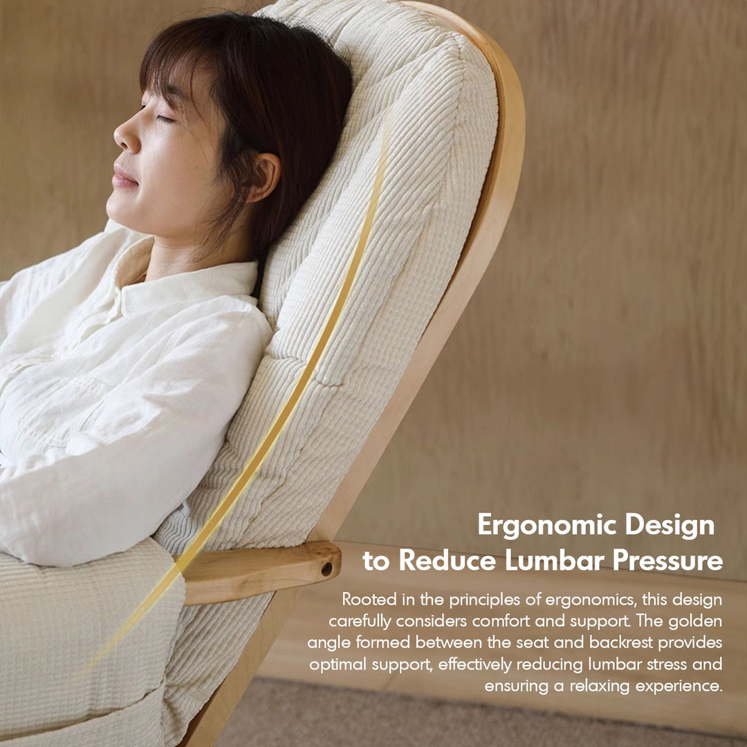 Scandinavian birch wood mixed weave fabric rocking chair with ottoman glide conceptual design.