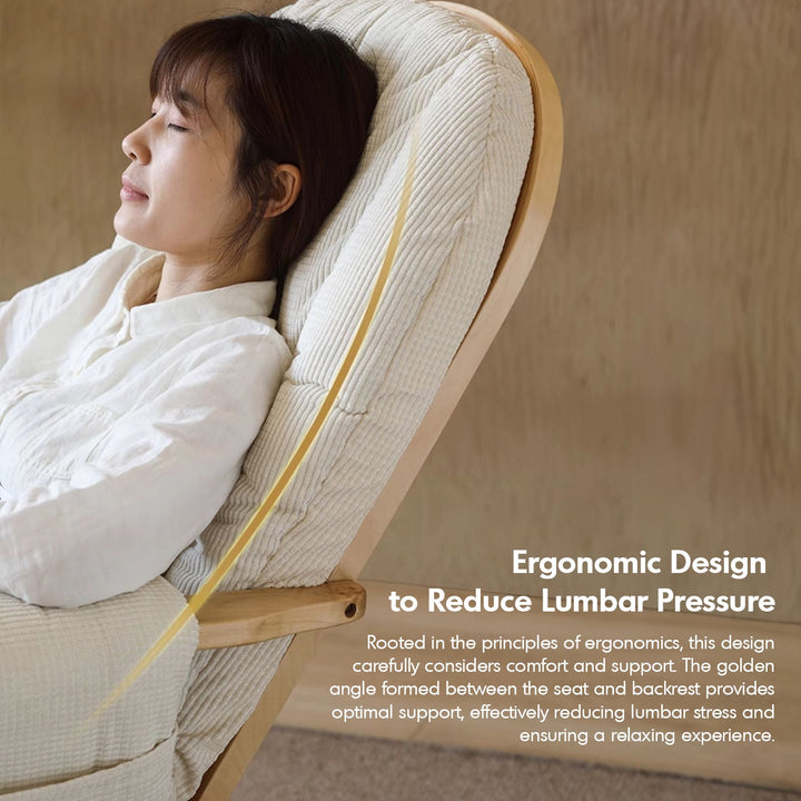 Scandinavian birch wood mixed weave fabric rocking chair with ottoman glide conceptual design.