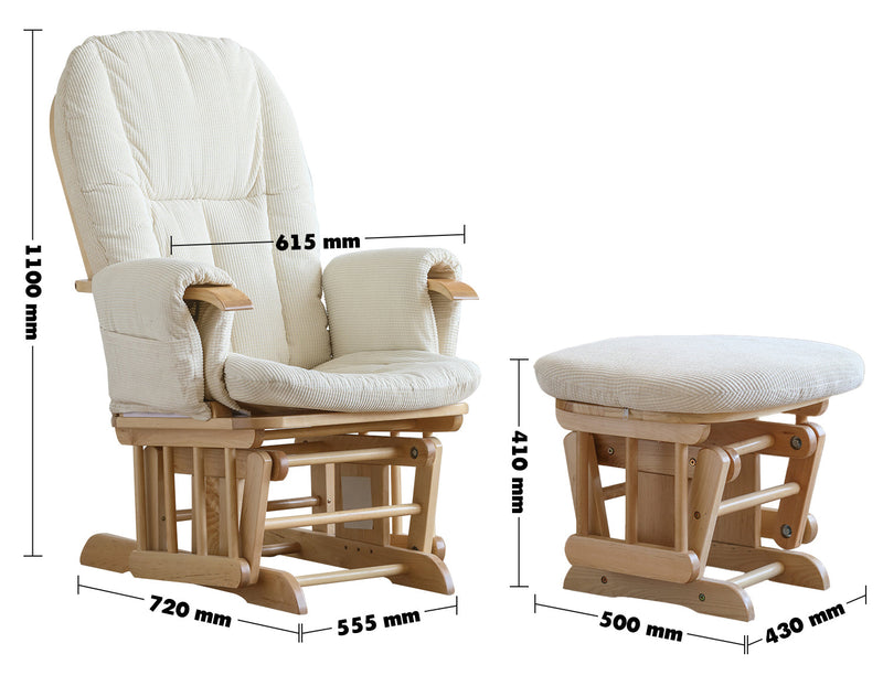 Scandinavian Birch Wood Mixed Weave Fabric Rocking Chair With Ottoman GLIDE Size Chart