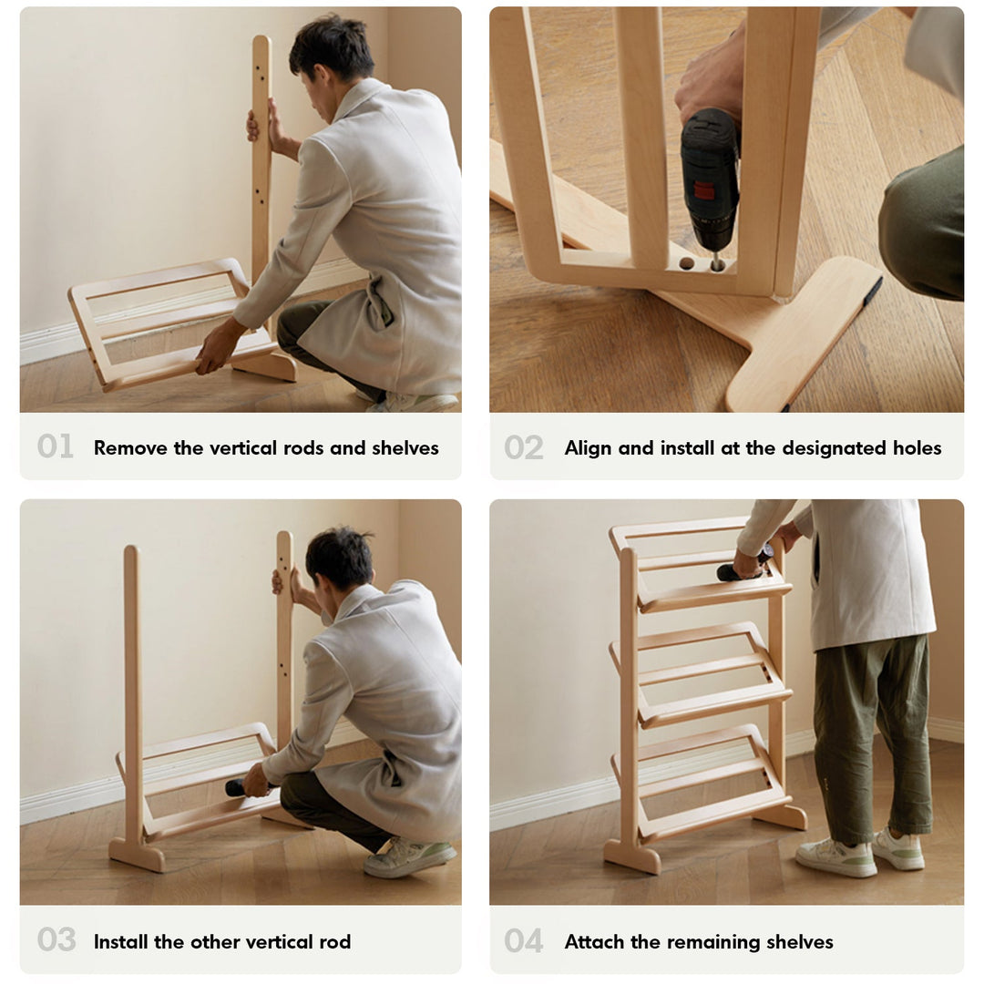 Scandinavian Birch Wood Shoe Shelf LINA