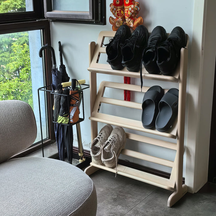 Scandinavian Birch Wood Shoe Shelf LINA