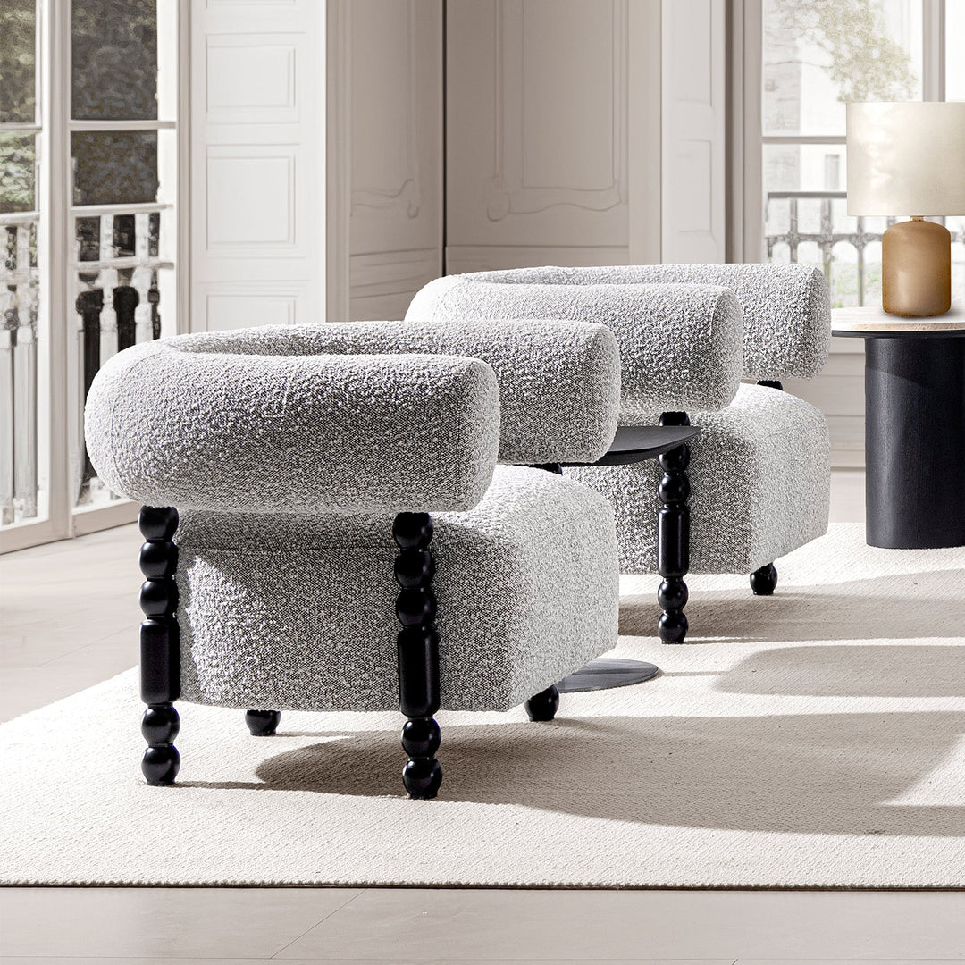 Japandi boucle fabric 1 seater sofa amarah primary product view.