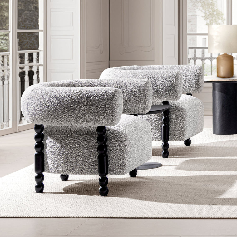 Japandi boucle fabric 1 seater sofa amarah primary product view.