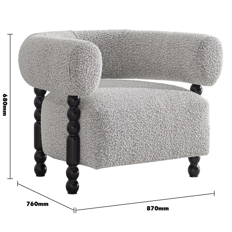 Japandi Boucle Fabric 1 Seater Sofa AMARAH Size Chart