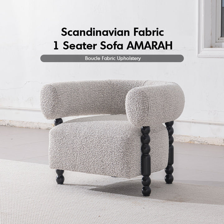 Japandi boucle fabric 1 seater sofa amarah material variants.