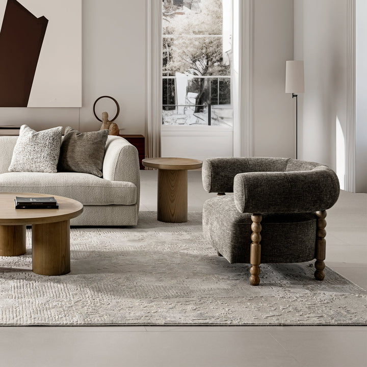 Japandi boucle fabric 1 seater sofa amarah in real life style.