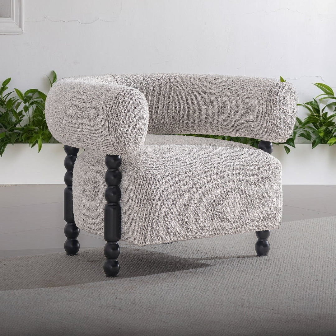 Japandi boucle fabric 1 seater sofa amarah with context.