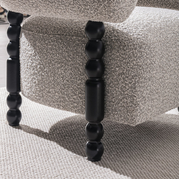Japandi boucle fabric 1 seater sofa amarah in close up details.