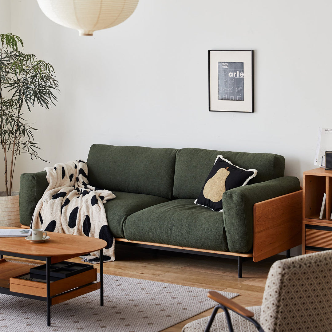 Scandinavian boucle fabric 4 seater sofa harvest primary product view.