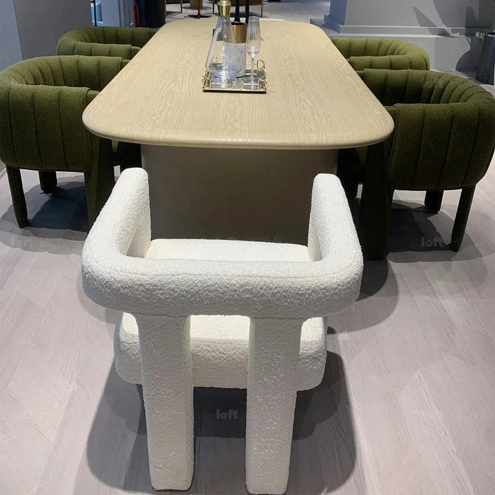 Bauhaus boucle fabric dining chair whim detail 1.