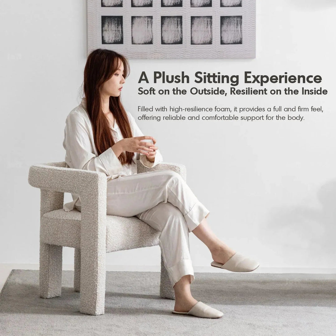 Bauhaus boucle fabric dining chair whim color swatches.