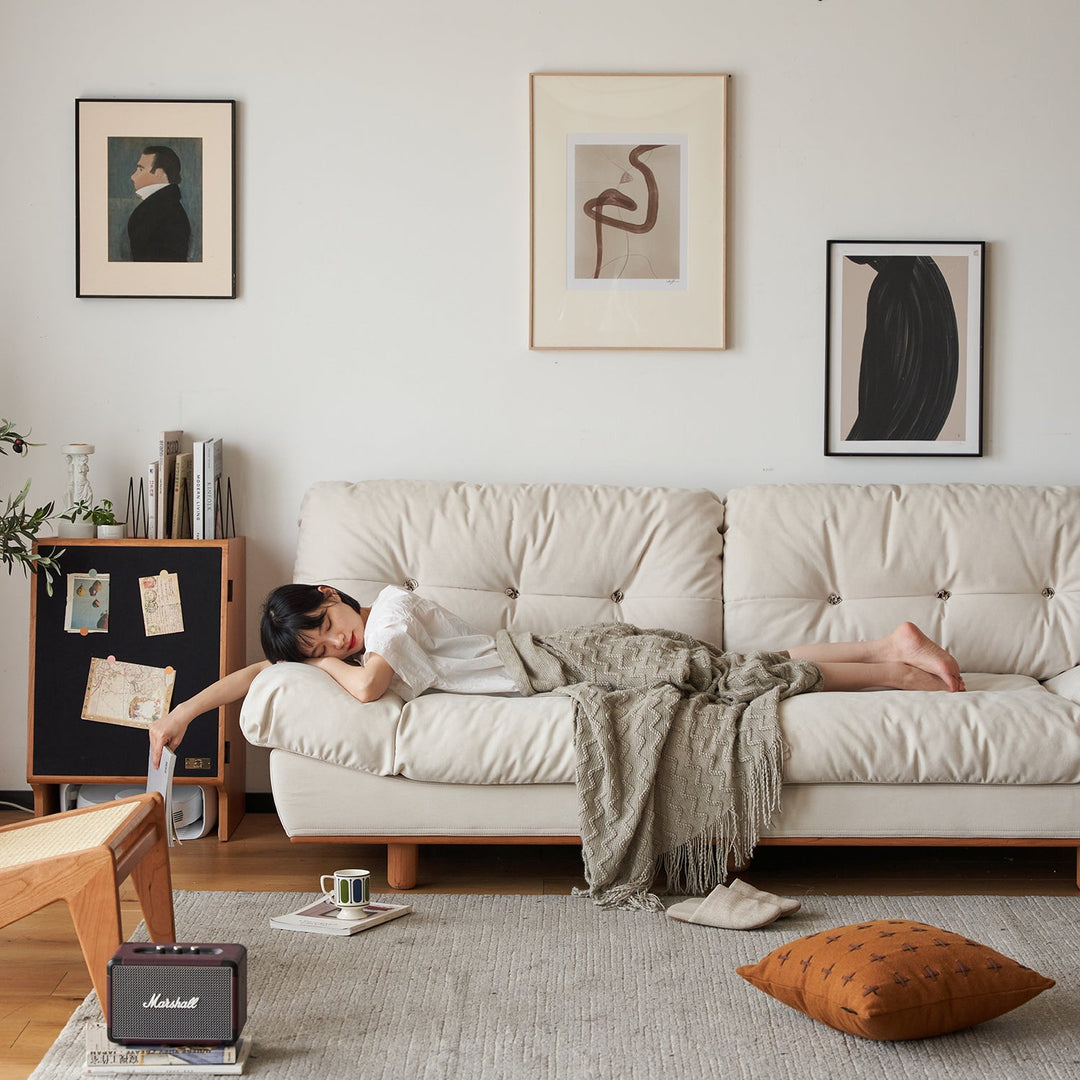 Scandinavian cat scratch resistant fabric 3 seater sofa nimbus in close up details.