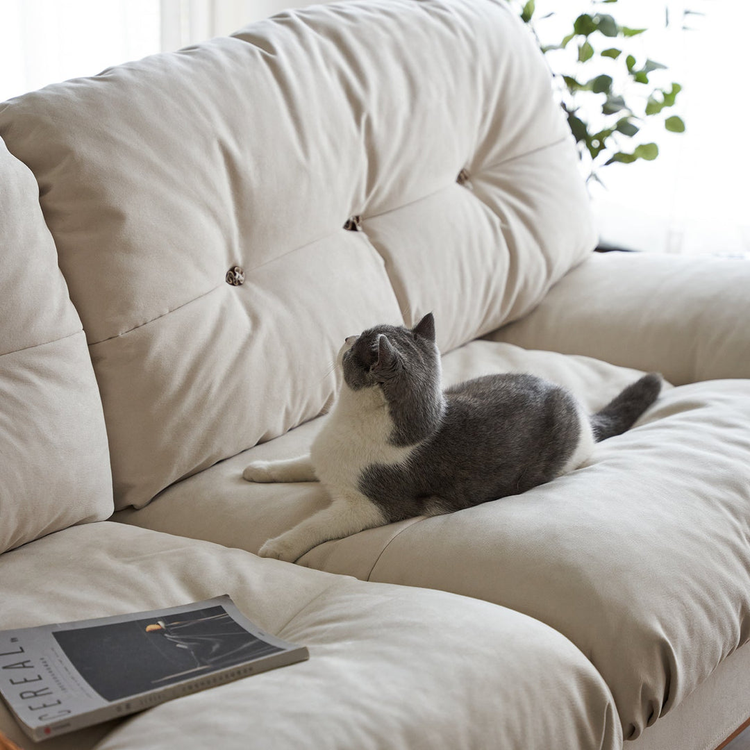 Scandinavian cat scratch resistant fabric 3 seater sofa nimbus in still life.