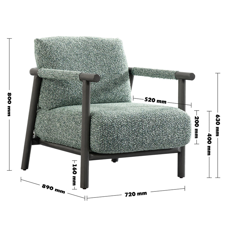 Japandi Chenille Velvet Fabric 1 Seater Sofa SENCE Size Chart