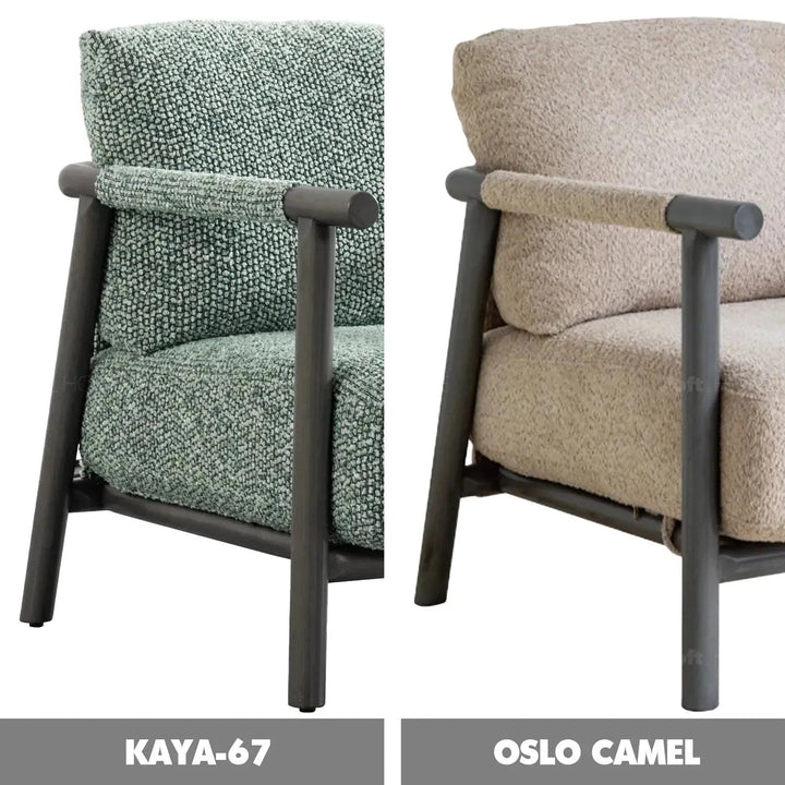 Japandi chenille velvet fabric 1 seater sofa sence color swatches.
