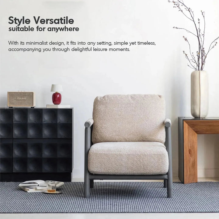 Japandi chenille velvet fabric 1 seater sofa sence in real life style.