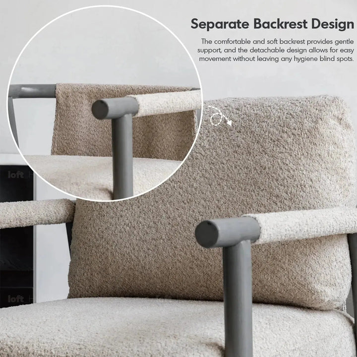 Japandi chenille velvet fabric 1 seater sofa sence in details.