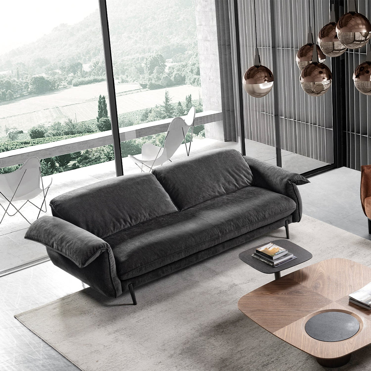 Modern chenille velvet fabric 3 seater sofa dushein primary product view.