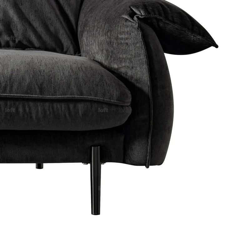 Modern chenille velvet fabric 3 seater sofa dushein in panoramic view.