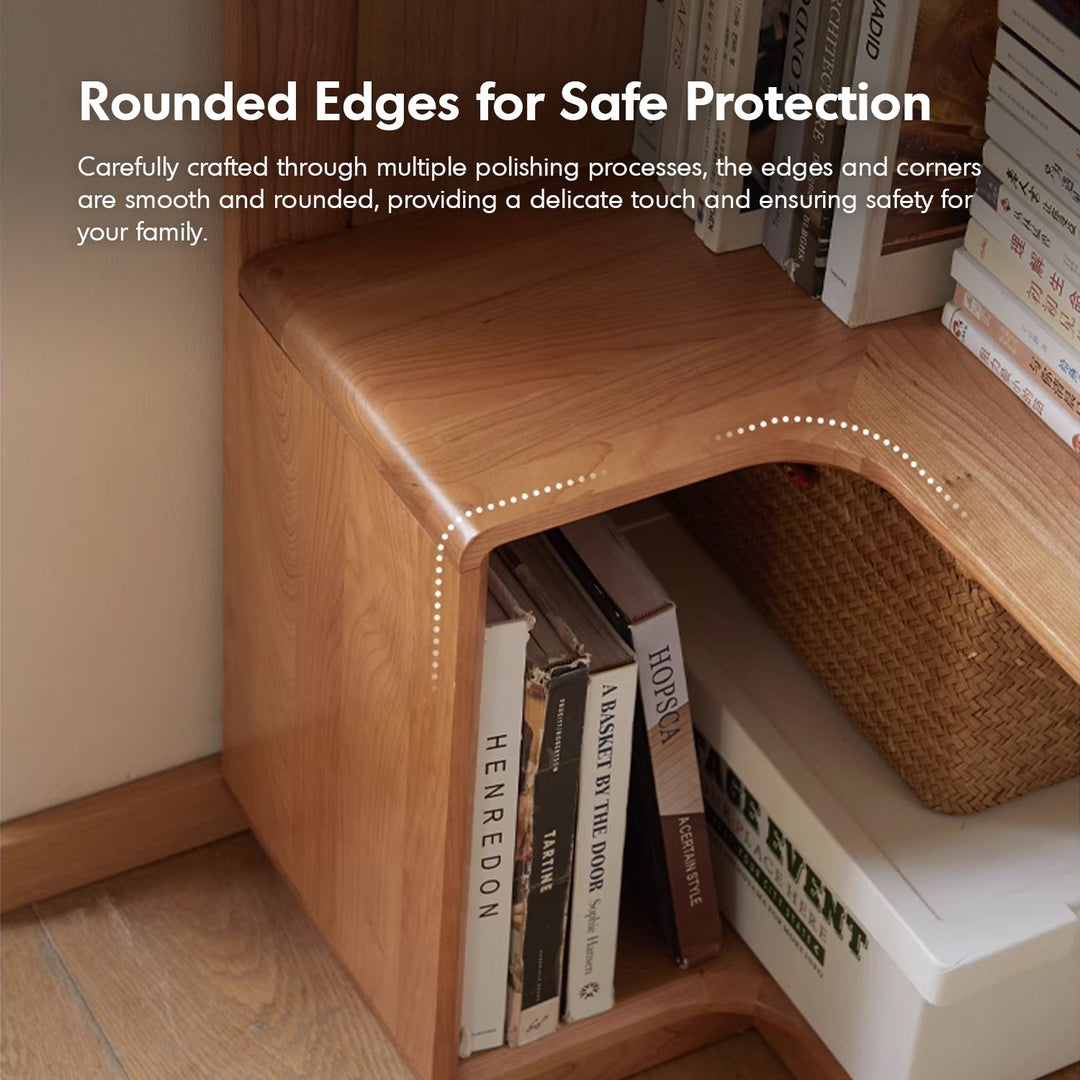 Scandinavian cherry wood corner bookshelf cornera layered structure.