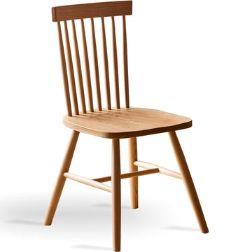 Scandinavian cherry wood dining chair windsor in white background.