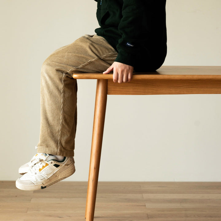 Scandinavian cherry wood dining table green conceptual design.