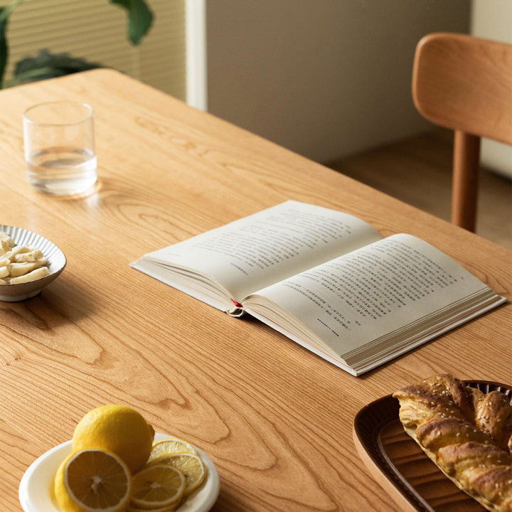 Scandinavian cherry wood dining table green detail 3.