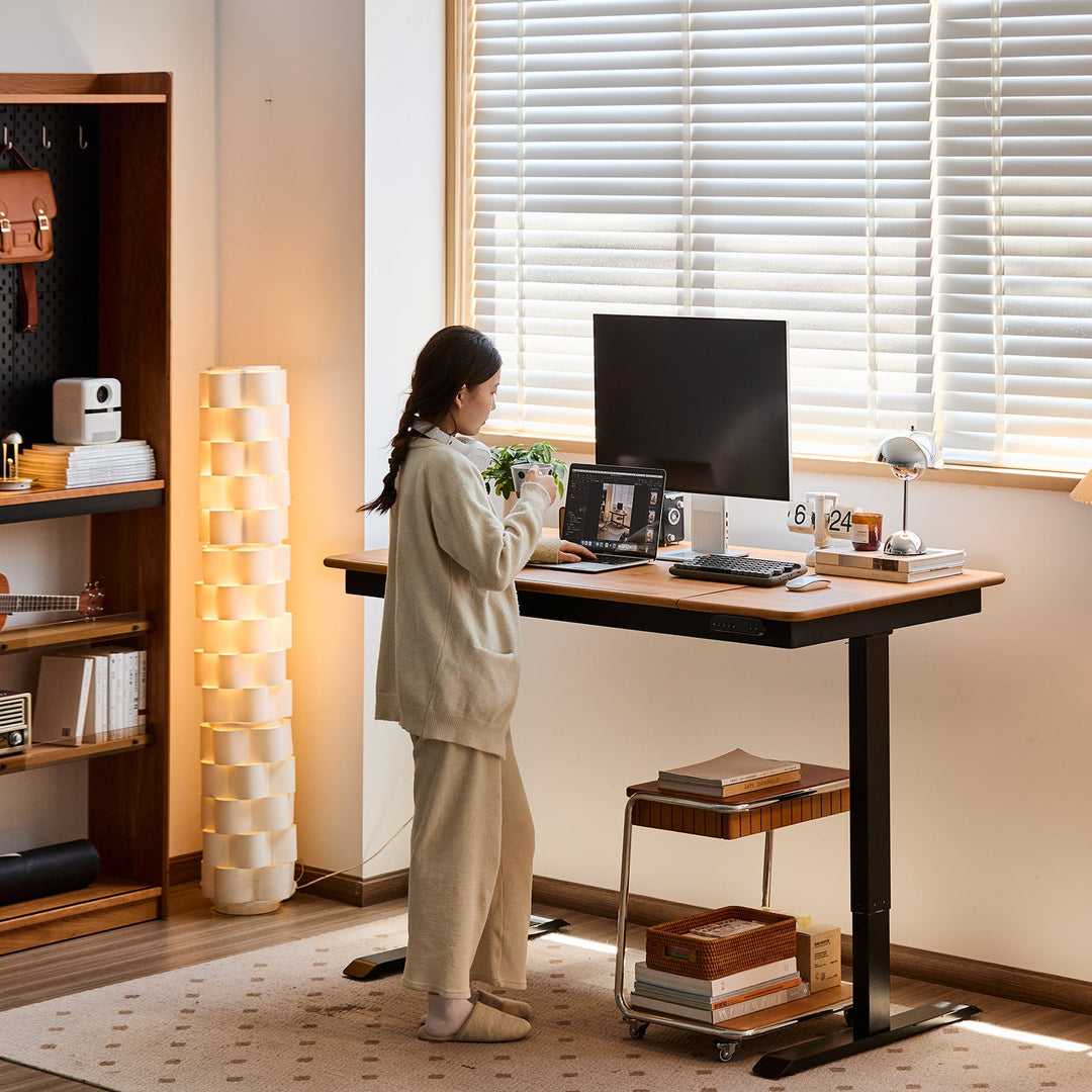 Scandinavian Cherry Wood Electric Height Adjustable Study Table KAZAMA