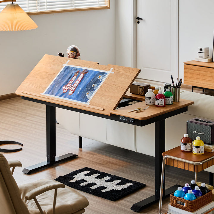 Scandinavian Cherry Wood Electric Height Adjustable Study Table KAZAMA