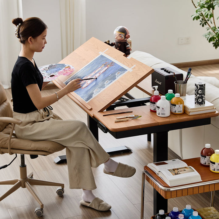 Scandinavian Cherry Wood Electric Height Adjustable Study Table KAZAMA