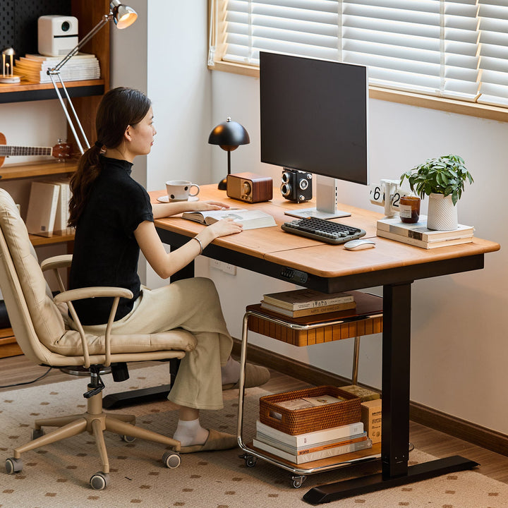 Scandinavian Cherry Wood Electric Height Adjustable Study Table KAZAMA