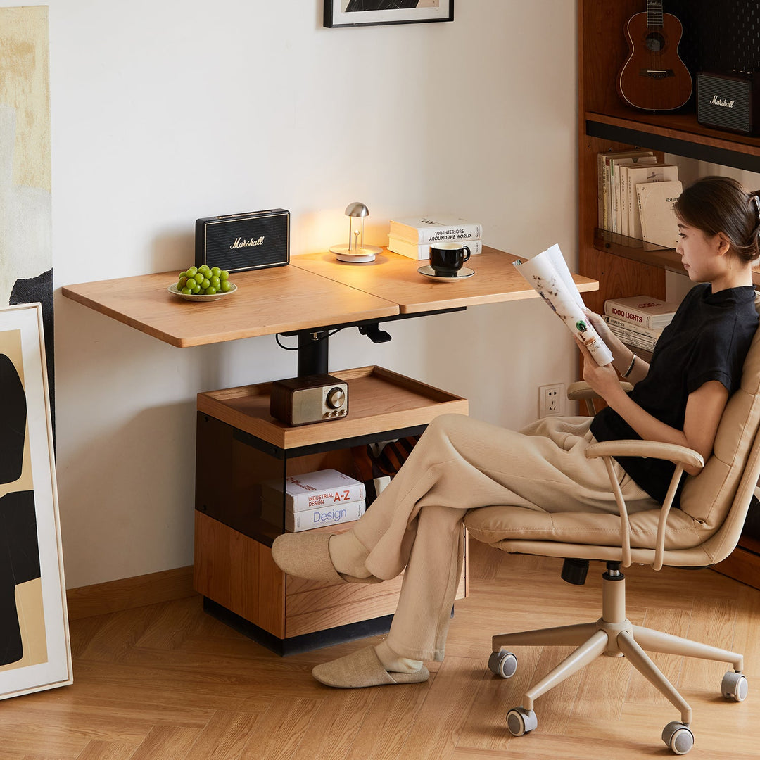 Scandinavian Cherry Wood Extendable Height Adjustable Coffee Table MIRROR LAKE