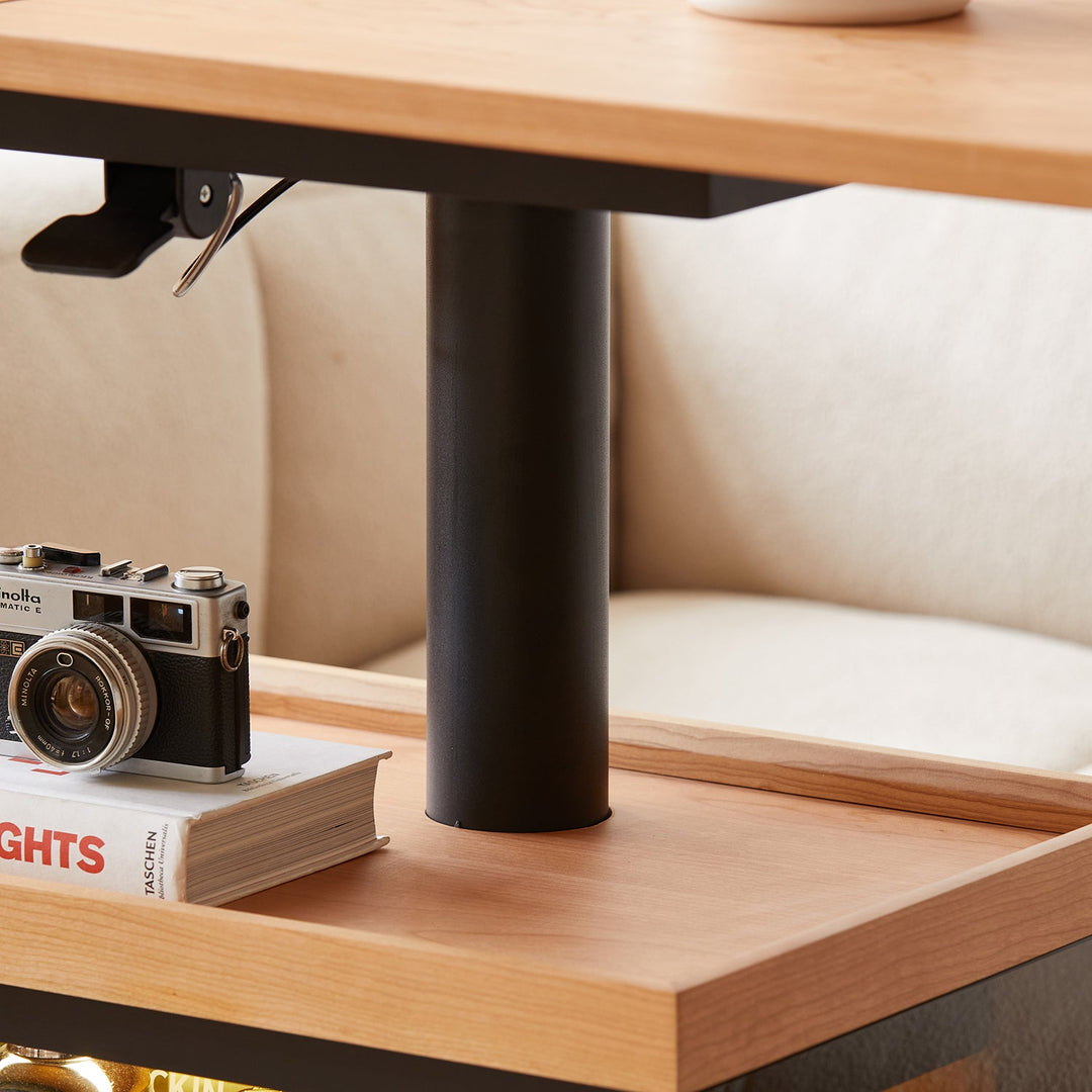 Scandinavian cherry wood extendable height adjustable coffee table mirror lake detail 8.