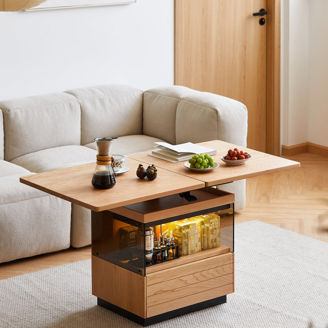 Scandinavian Cherry Wood Extendable Height Adjustable Coffee Table MIRROR LAKE