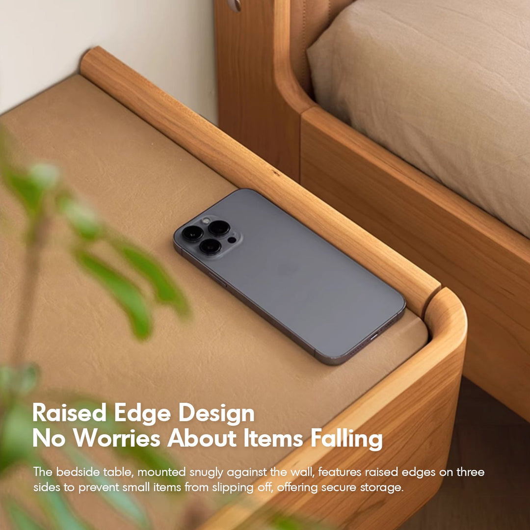 Scandinavian Cherry Wood Microfiber Leather Hanging Side Table LUNA