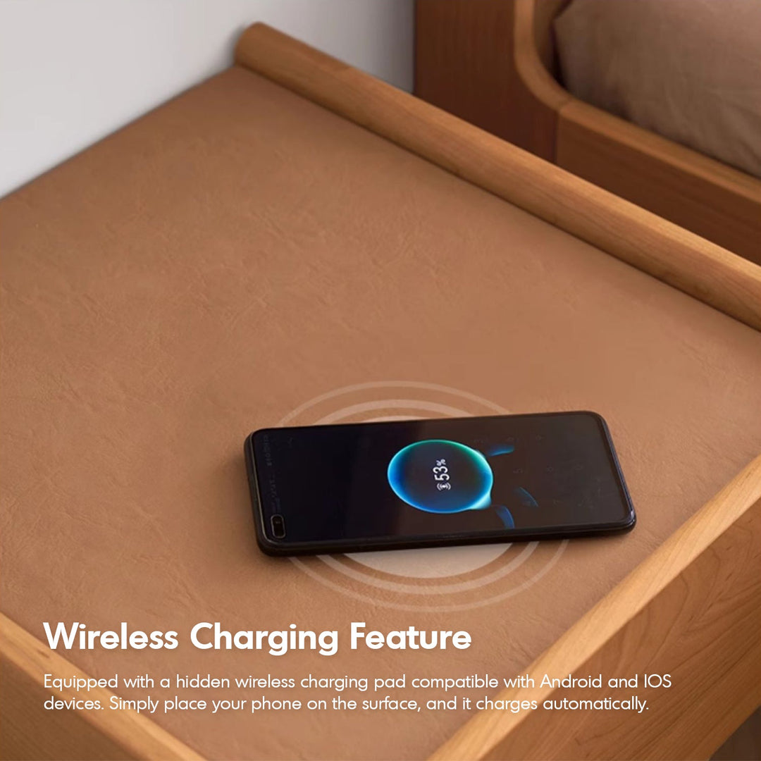 Scandinavian Cherry Wood Microfiber Leather Hanging Side Table LUNA