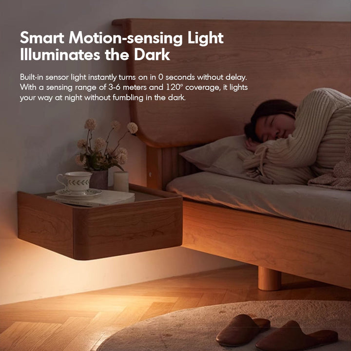 Scandinavian Cherry Wood Microfiber Leather Hanging Side Table LUNA