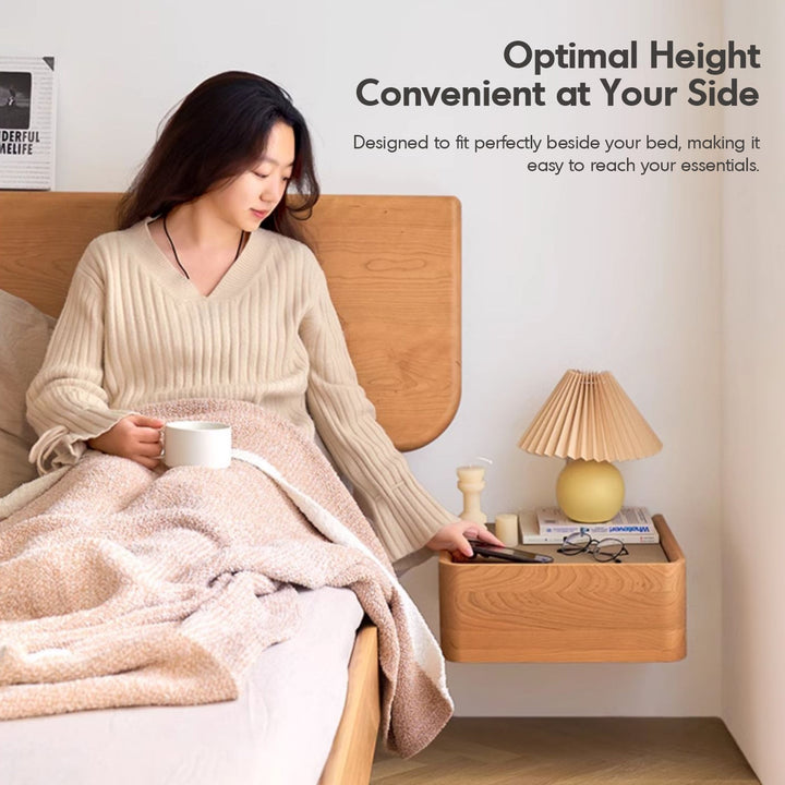 Scandinavian Cherry Wood Microfiber Leather Hanging Side Table LUNA