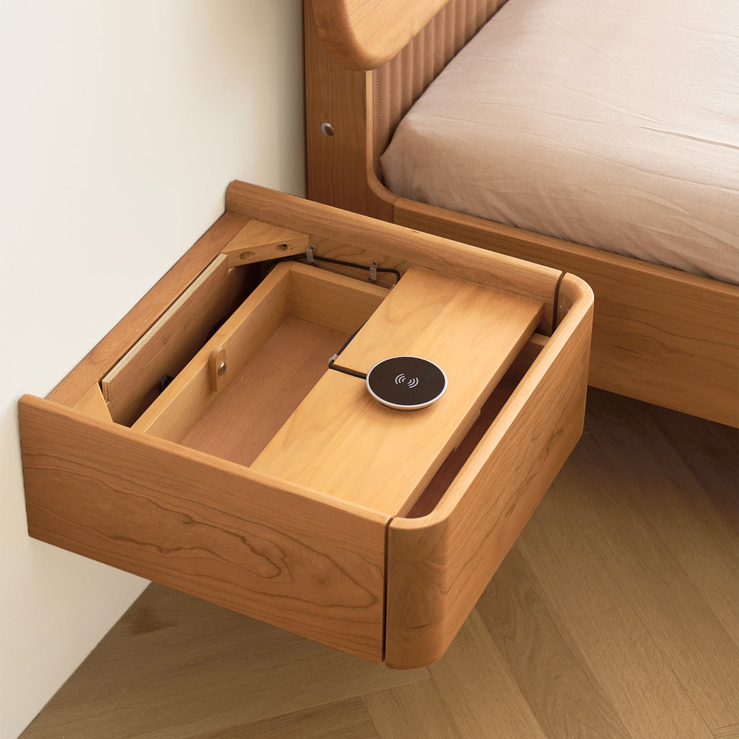 Scandinavian Cherry Wood Microfiber Leather Hanging Side Table LUNA