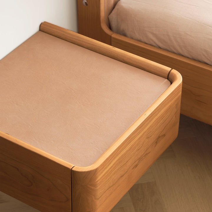 Scandinavian Cherry Wood Microfiber Leather Hanging Side Table LUNA