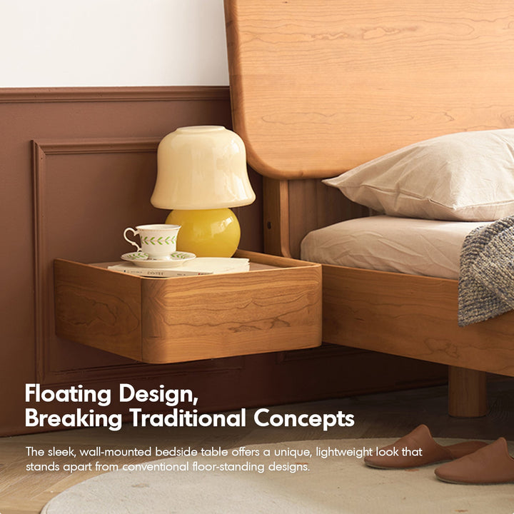 Scandinavian Cherry Wood Microfiber Leather Hanging Side Table LUNA