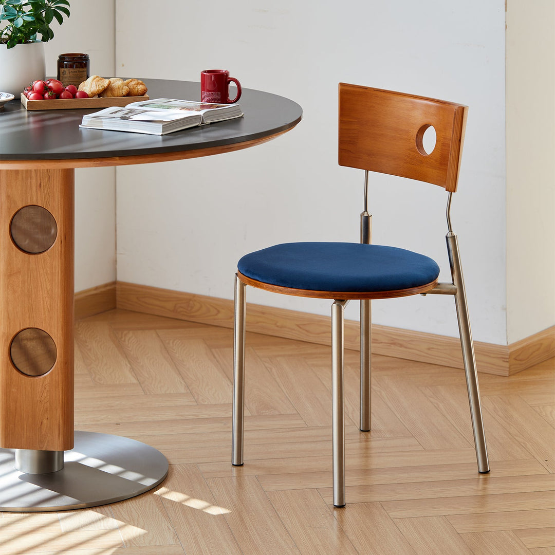 Scandinavian Cherry Wood Mix Weave Fabric Dining Chair TIMELESS