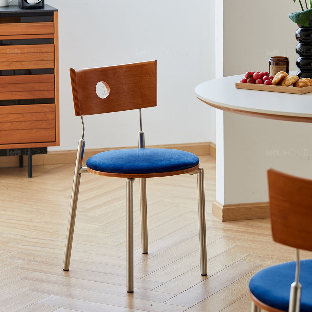 Scandinavian Cherry Wood Mix Weave Fabric Dining Chair TIMELESS