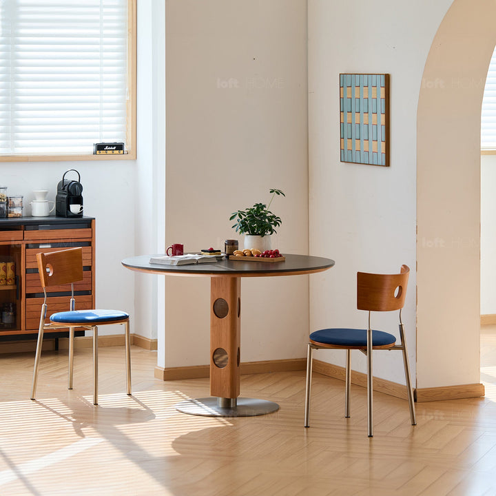 Scandinavian Cherry Wood Mix Weave Fabric Dining Chair TIMELESS